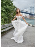 Off Shoulder Beaded Ivory Lace Tulle Sparkling Wedding Dress